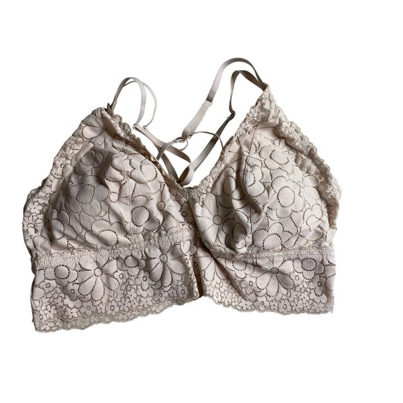 Aerie American Eagle Women's Lace Bralette Floral Design Size XXL Cream Boho - Picture 1 of 14